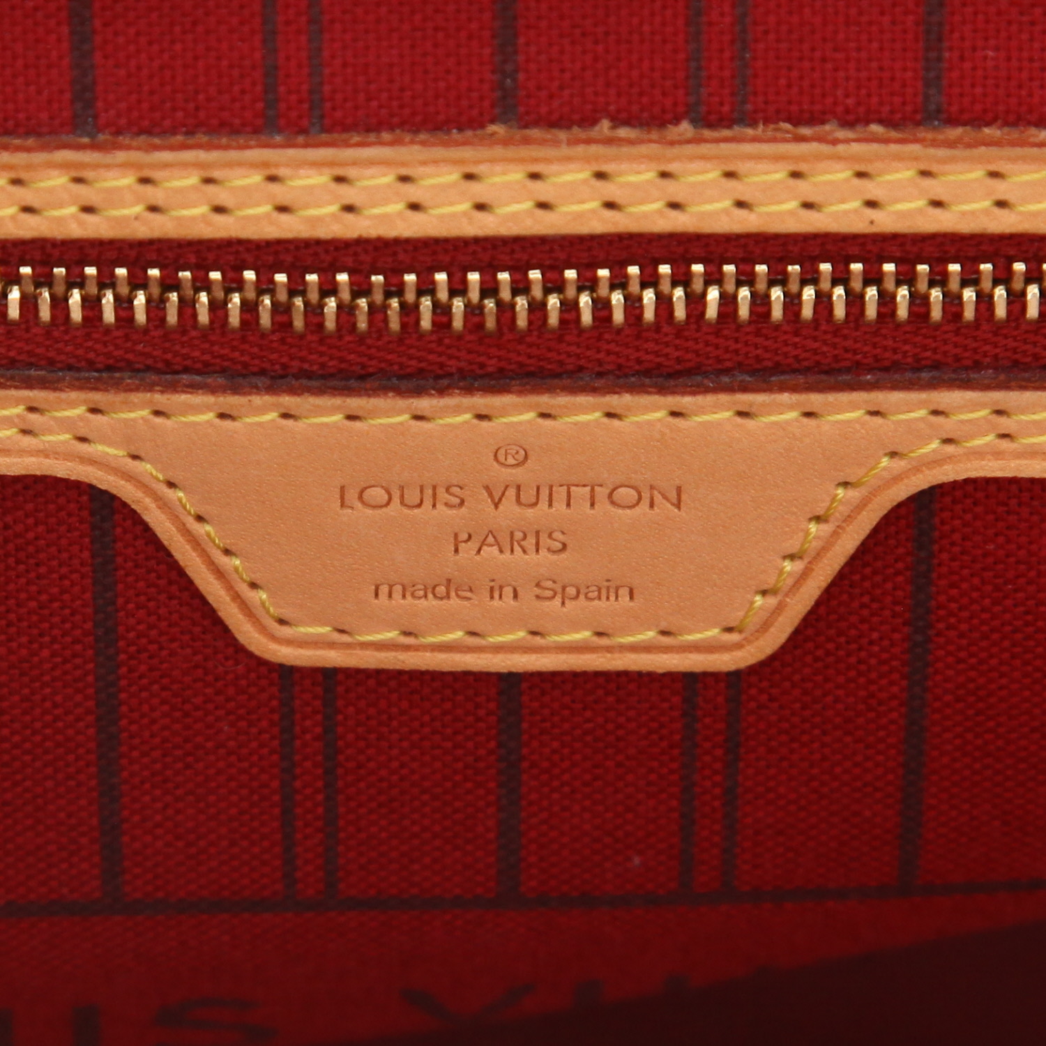 Sac cabas Louis Vuitton  Neverfull en toile monogram marron et cuir naturel - Detail D2