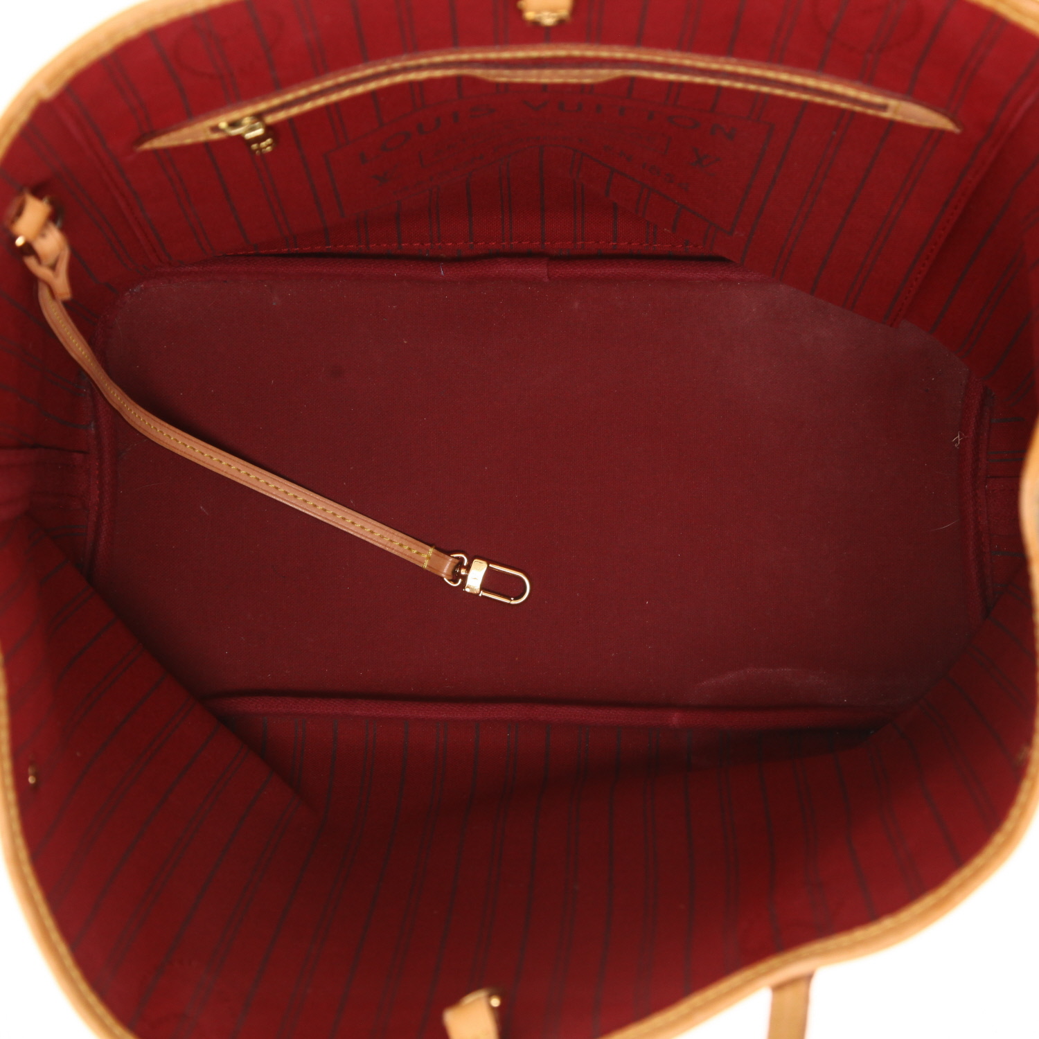 Sac cabas Louis Vuitton  Neverfull en toile monogram marron et cuir naturel - Detail D3