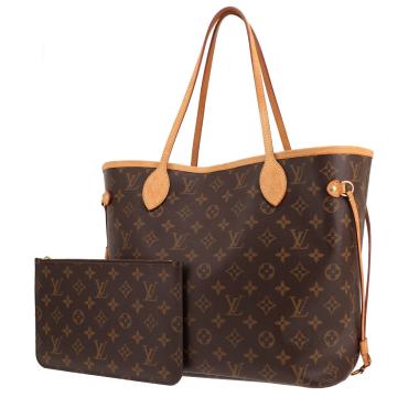 Bolso tipo cabas Louis Vuitton Neverfull de lona monograma marrón y piel natural