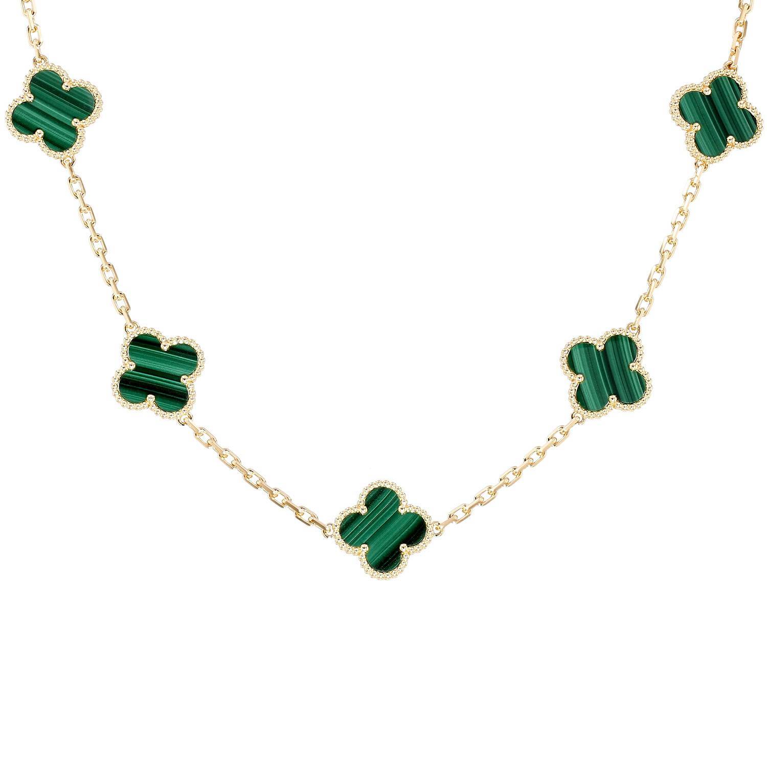 Collier Van Cleef Arpels Vintage Alhambra en or jaune et malachite