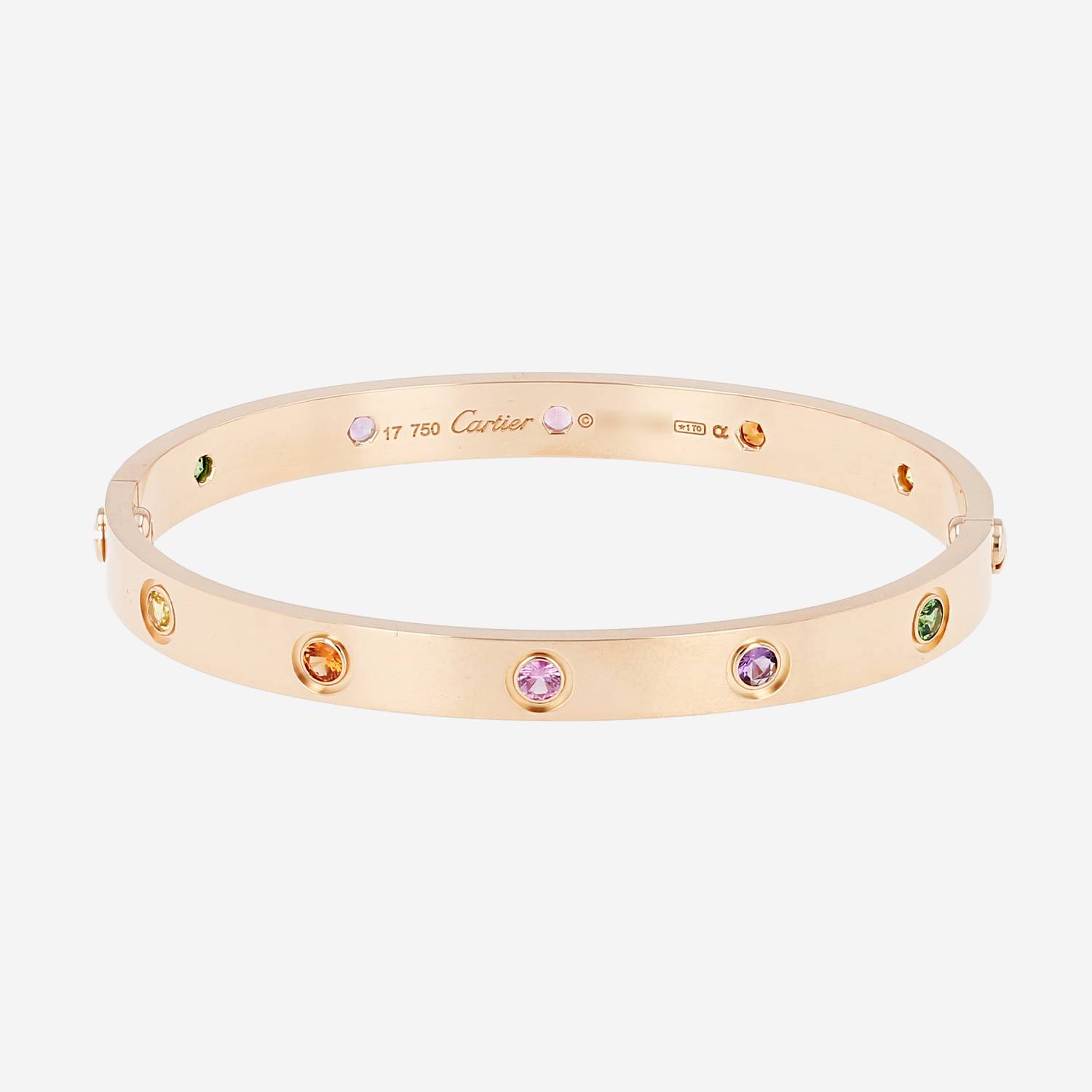 Brazalete Cartier Love Passion de oro rosa y piedras de colores