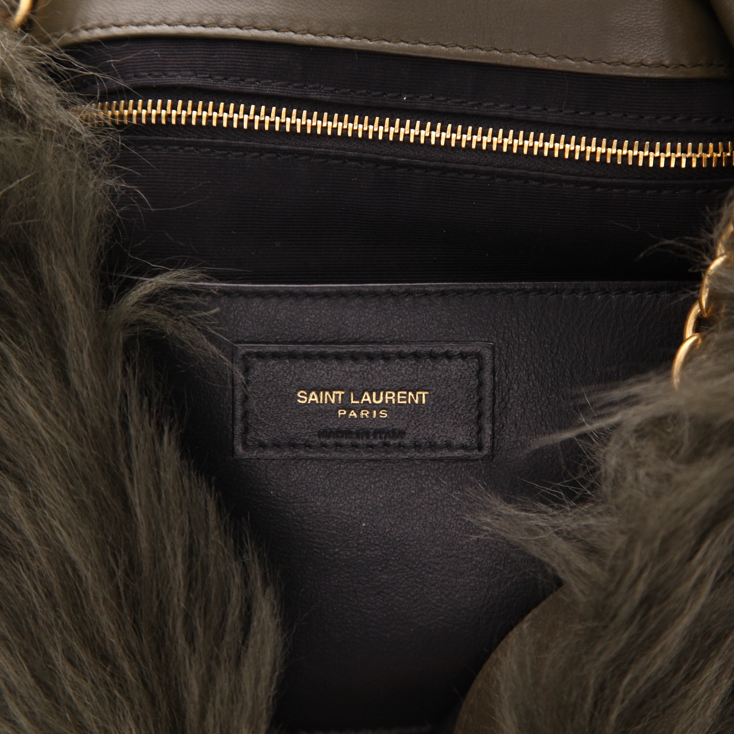 Sac à main Saint Laurent  Jamie en fourrure synthétique verte et cuir vert - Detail D2
