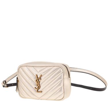 Borsa a tracolla Saint Laurent  Lou Sac Caméra mini  in pelle trapuntata a spina di pesce dorata