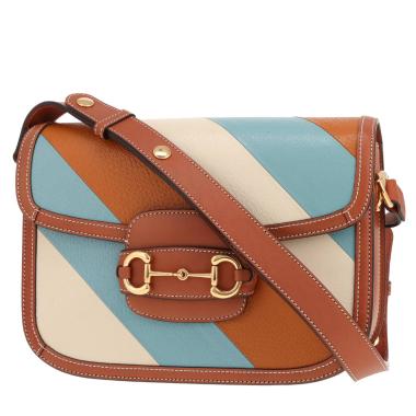 Borsa a tracolla Gucci 1955 Horsebit in pelle tricolore, bianca, blu e marrone