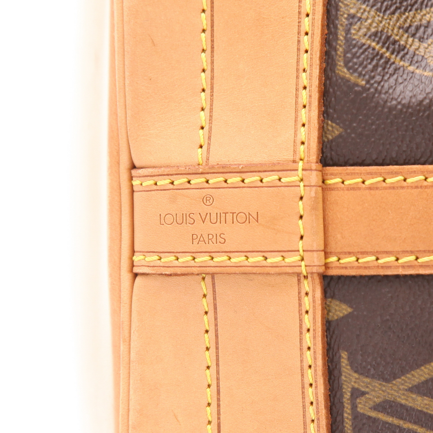 Sac à main Louis Vuitton  Grand Noé en cuir monogram marron et cuir naturel - Detail D2