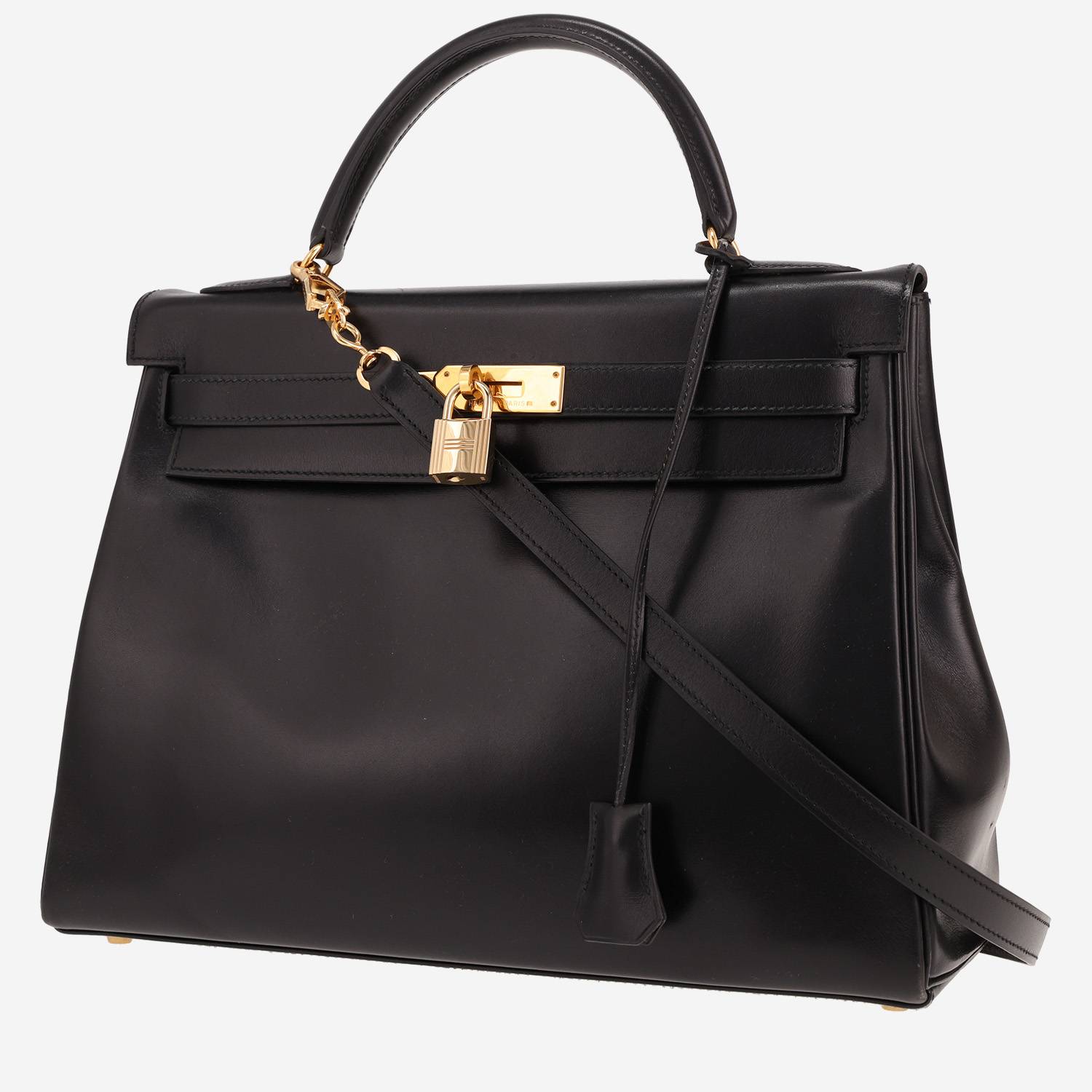Borsa Hermès Kelly da 32 cm in pelle nera tipo “box”