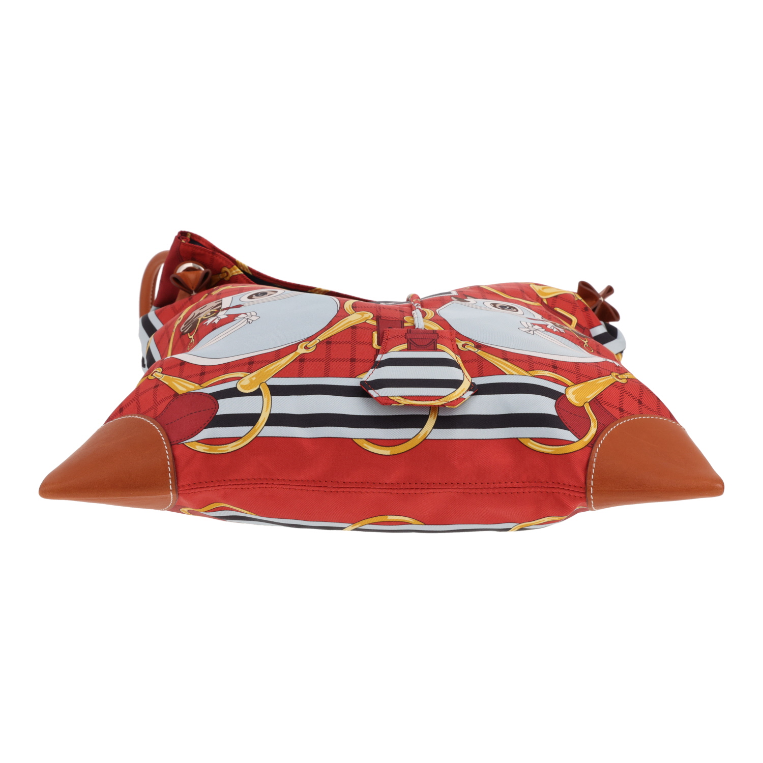 Bolso Hermès «Silk City» de seda roja y piel marrón - Detail D1
