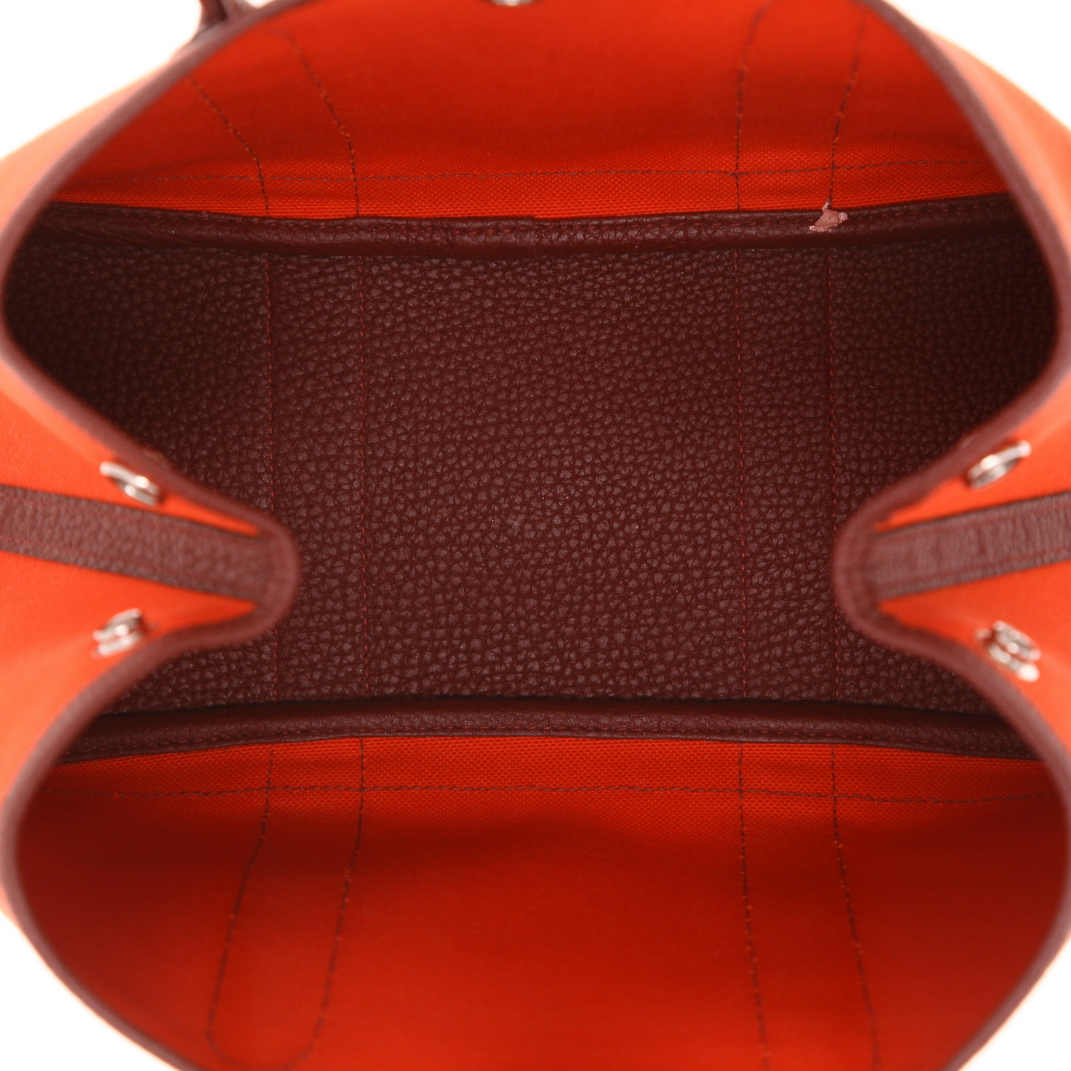 Borsa shopping Hermès  Garden Party da 30 cm in tela Orange Poppy e pelle rossa Rouge H - Detail D3