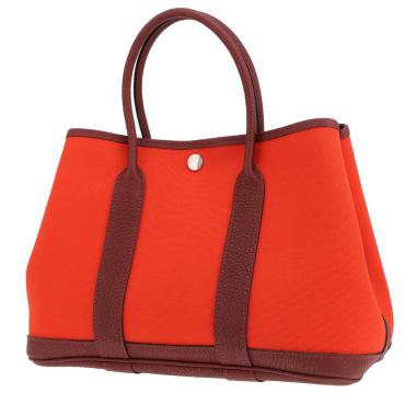 Hermès Garden Party 30 cm tote bag in Poppy orange canvas and red Rouge H leather