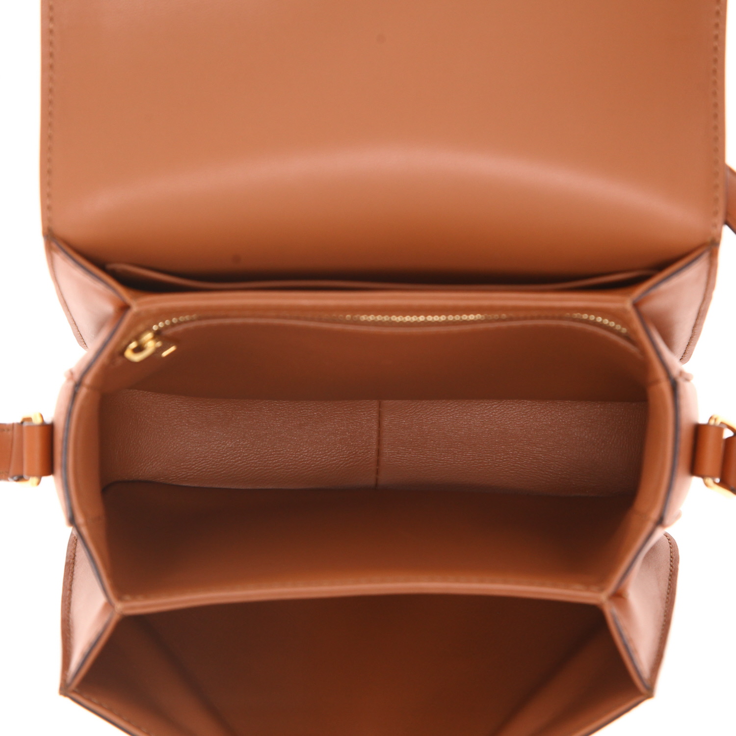 Celine Triomphe Teen shoulder bag in beige canvas and brown leather - Detail D3