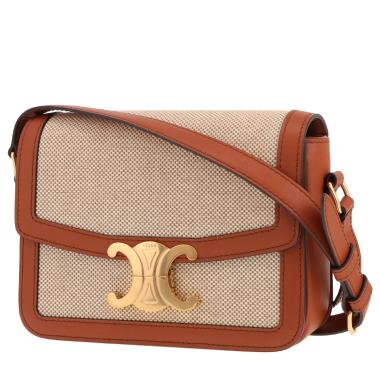Bolso bandolera Celine «Triomphe Teen» de lona beige y piel marrón