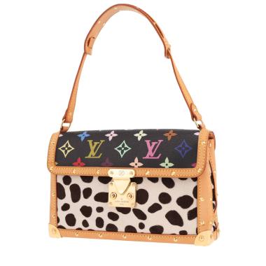 Sac à main Louis Vuitton x Takashi Murakami en poulain bicolore noir et blanc et toile monogram multicolore