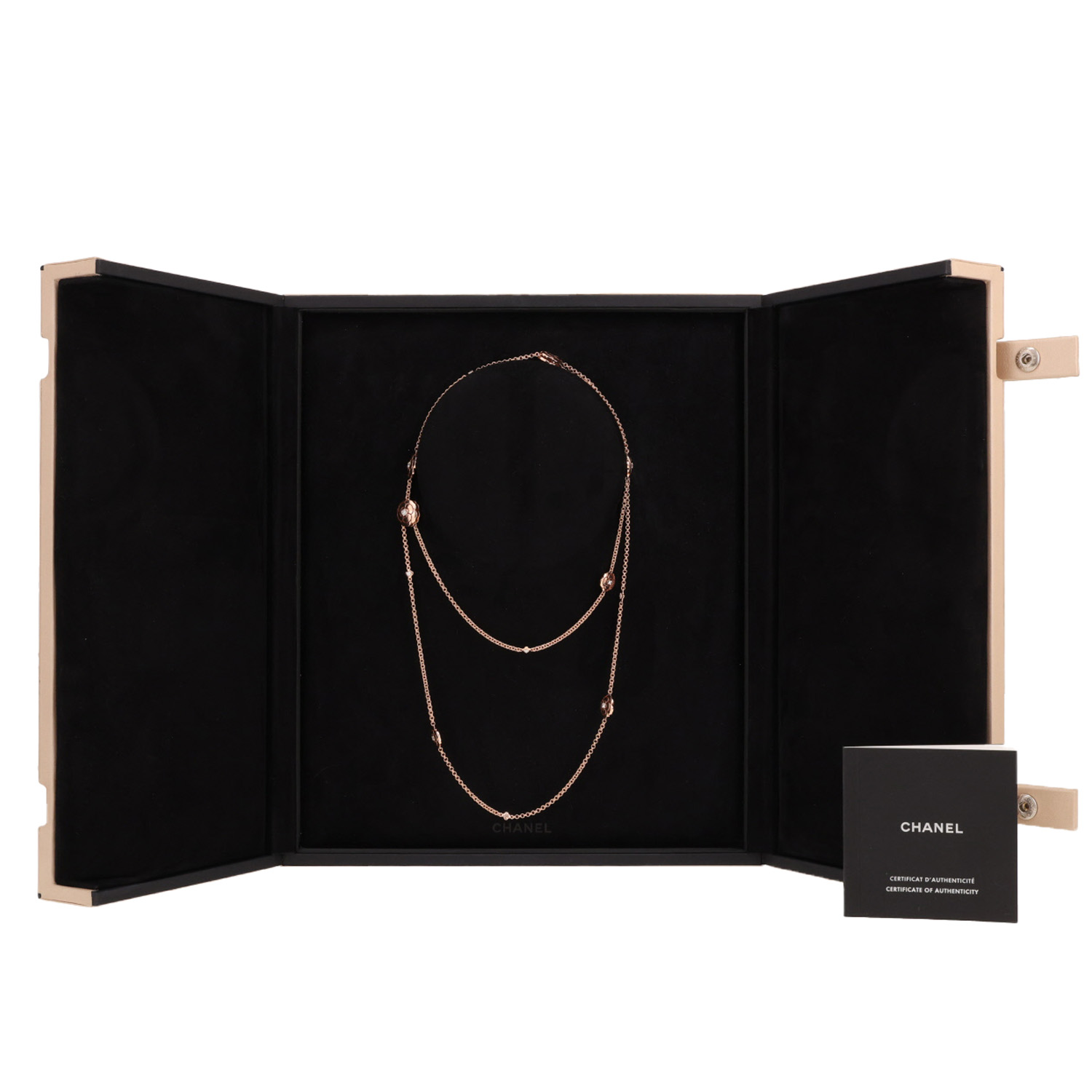 Chanel Les Infinis de Camélia convertible long necklace in rose gold and diamonds - Detail D2