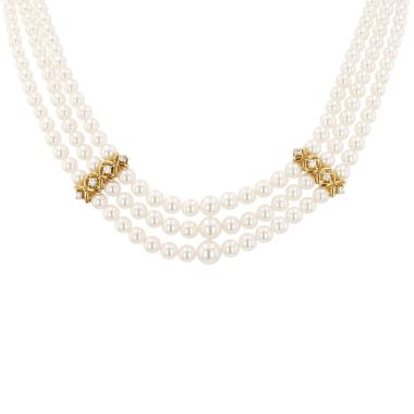 Mikimoto necklace in yellow gold, with cultured pearls and diamonds