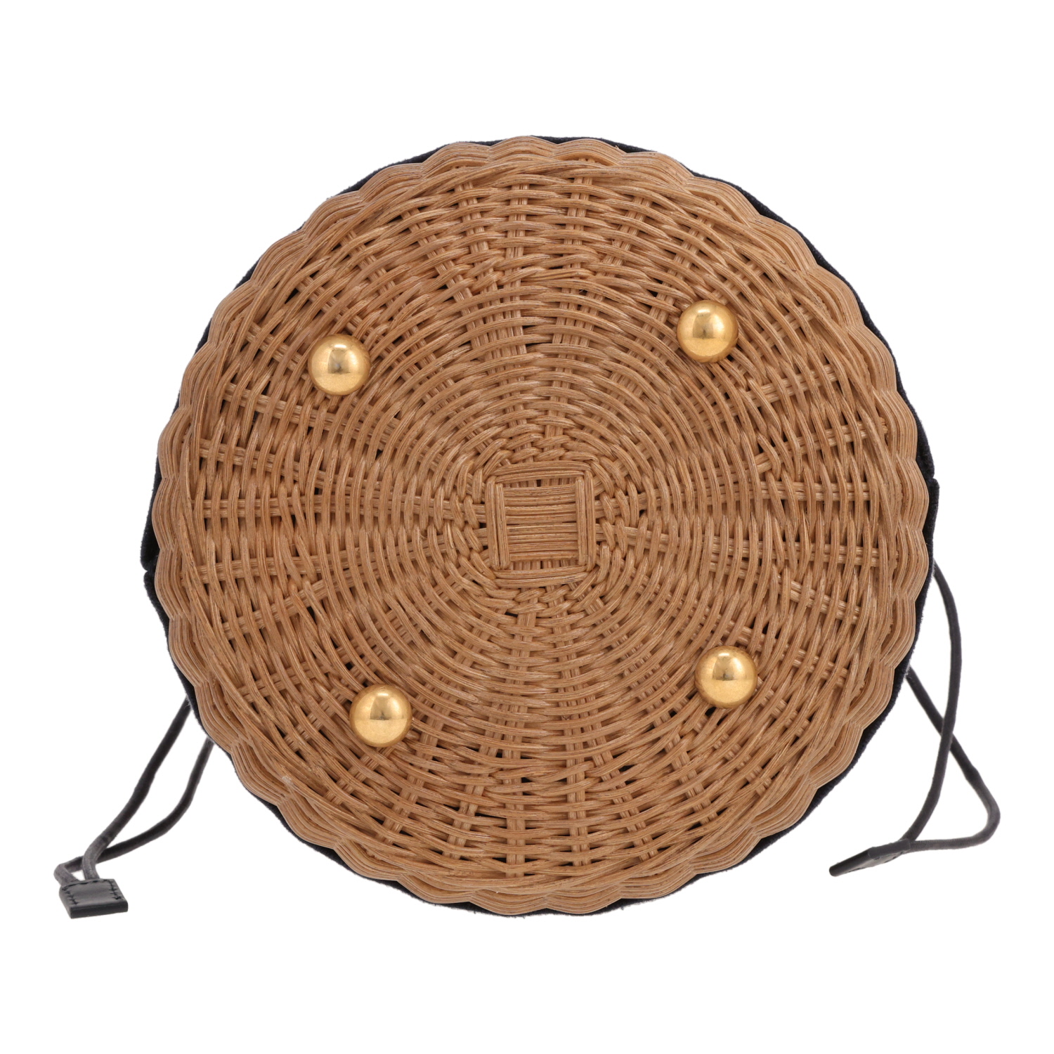 Sac bandoulière Dior  Bucket en osier beige et toile et cuir bleu-marine - Detail D1