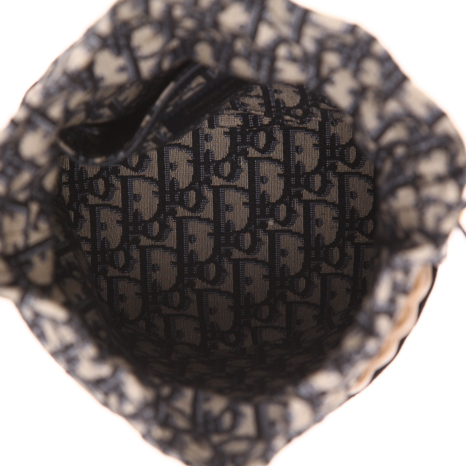 Dior Bucket shoulder bag in beige wicker, Bleu Marine canvas and leather - Detail D3