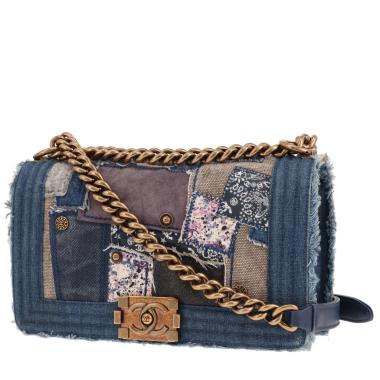 Borsa a tracolla Chanel Boy in tela di denim blu