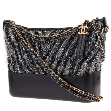 Borsa a tracolla Chanel  Gabrielle  in pelle verniciata Bleu Marine e tweed Bleu Marine