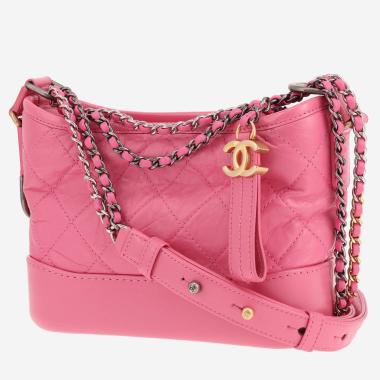 Sac bandoulière Chanel  Gabrielle  petit modèle  en cuir matelassé rose