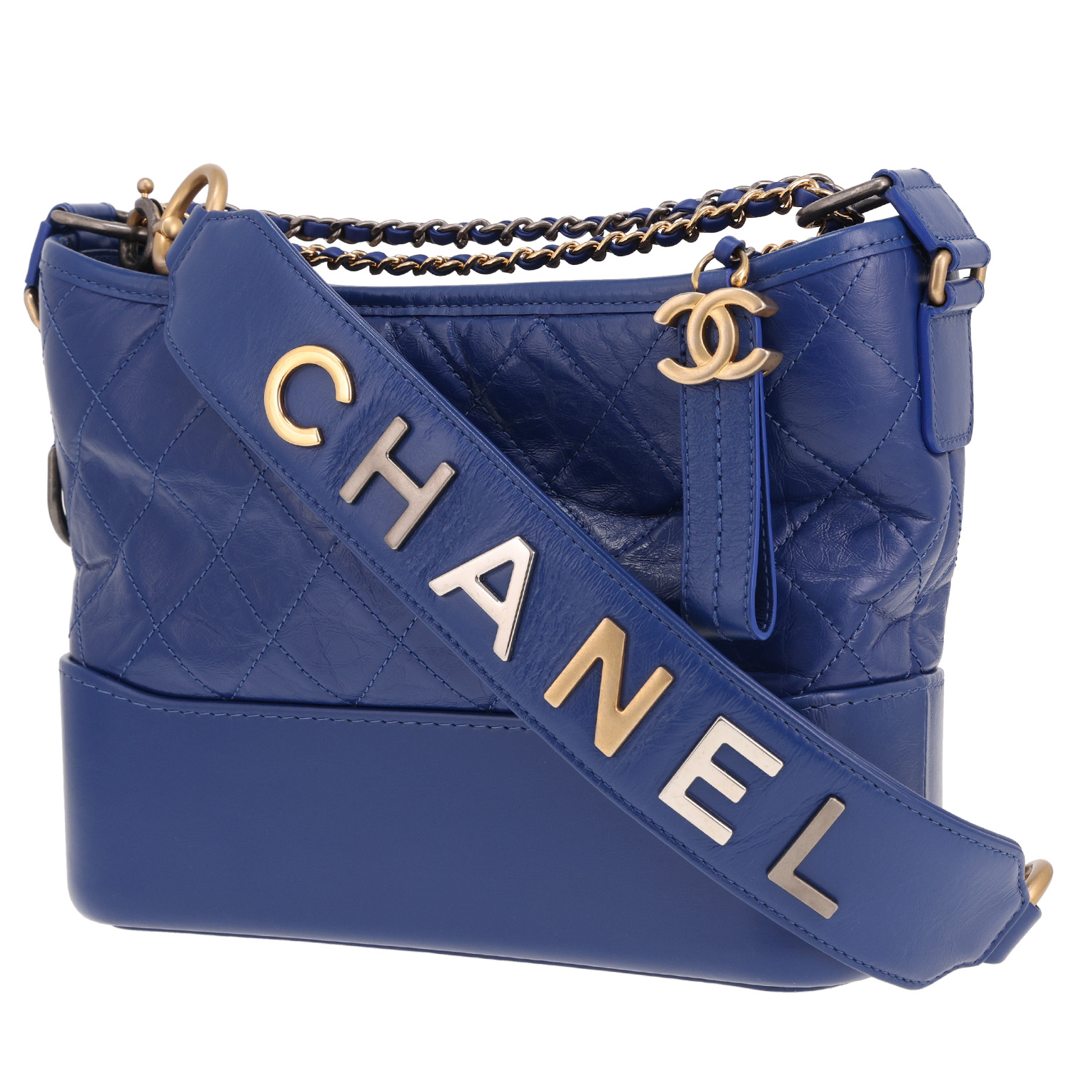 Chanel Gabrielle medium-sized shoulder bag in blue quilted leather - Detail D4
