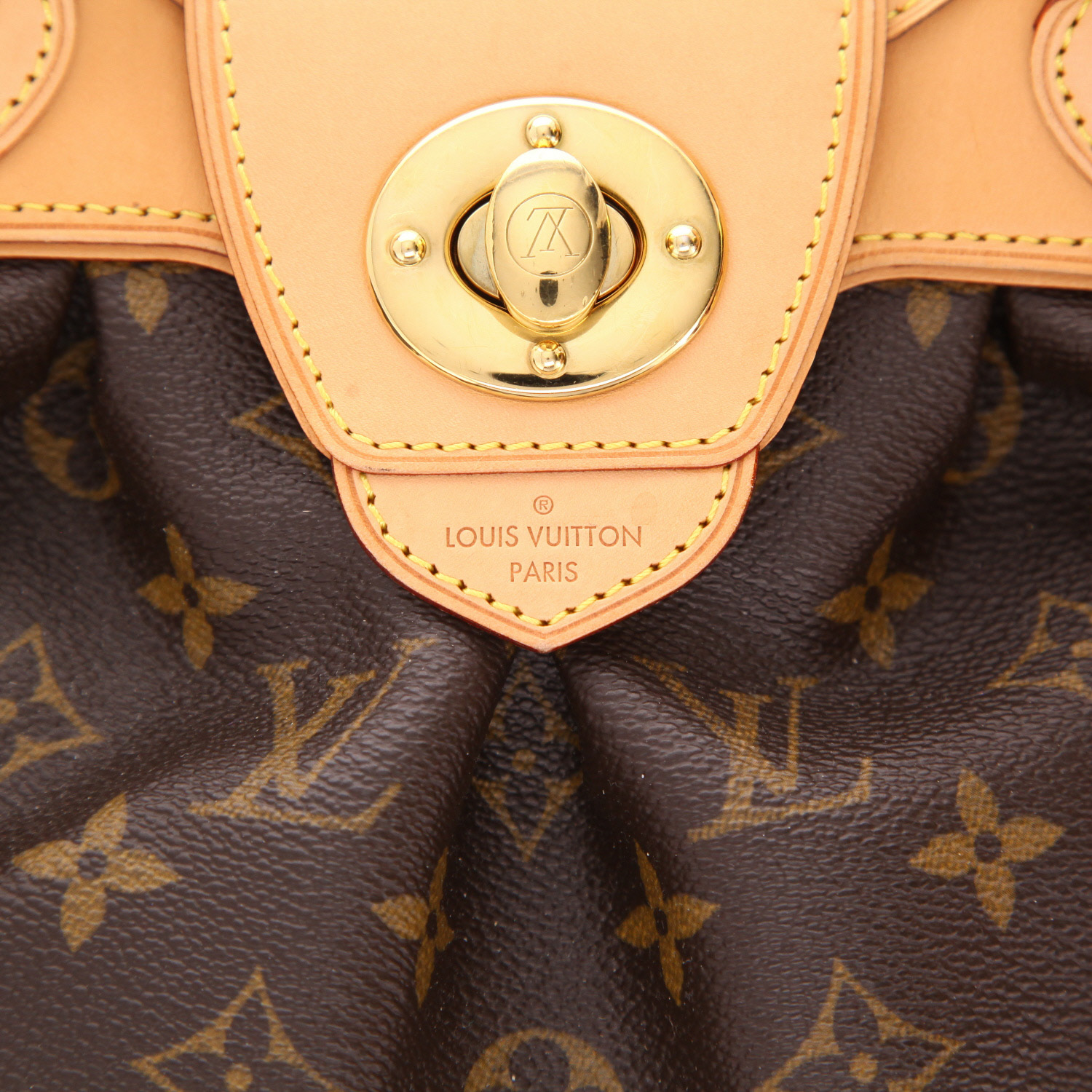 Borsa Louis Vuitton Boétie in tela Monogram marrone e pelle naturale - Detail D2