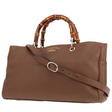 Bolso de mano Gucci Bambou de piel granulada marrón y bambú