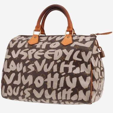Sac à main Louis Vuitton  Speedy 30 Édition Limitée Stephen Sprouse en toile monogram marron et blanche