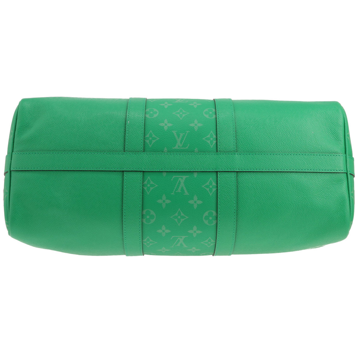Louis Vuitton Keepall 45 travel bag in green leather - Detail D1