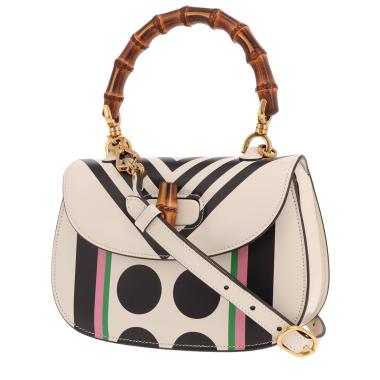 Gucci Bamboo handbag in white leather and Bambou