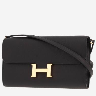 Sac bandoulière Hermès  Constance Long To Go en cuir epsom noir