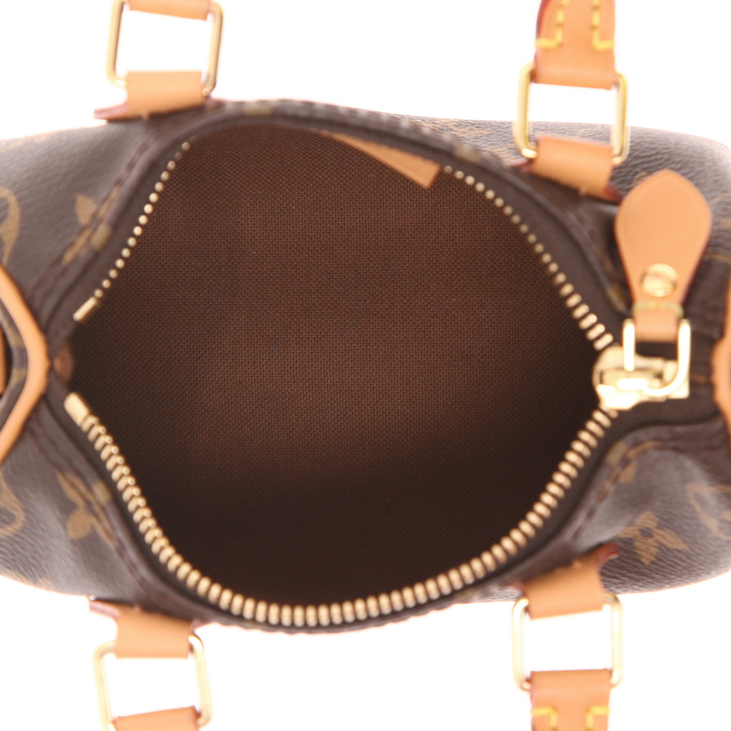 Borsa Louis Vuitton Nano Speedy in tela Monogram marrone e pelle naturale - Detail D3