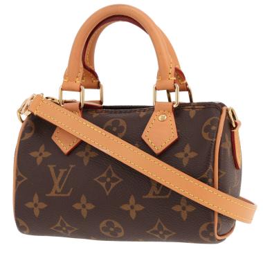 Borsa Louis Vuitton Nano Speedy in tela Monogram marrone e pelle naturale