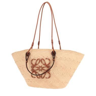 Borsa shopping Loewe Anagram in rafia e pelle marrone
