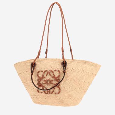 Bolso de mano Loewe «Anagram» de rafia y piel marrón