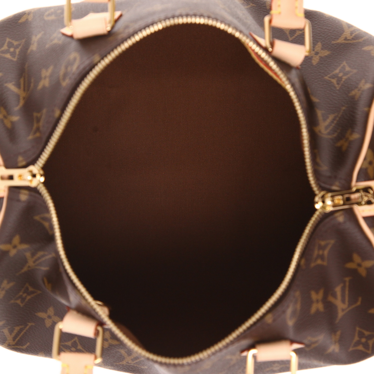 Borsa Louis Vuitton Speedy 30 in tela Monogram marrone e pelle naturale - Detail D3