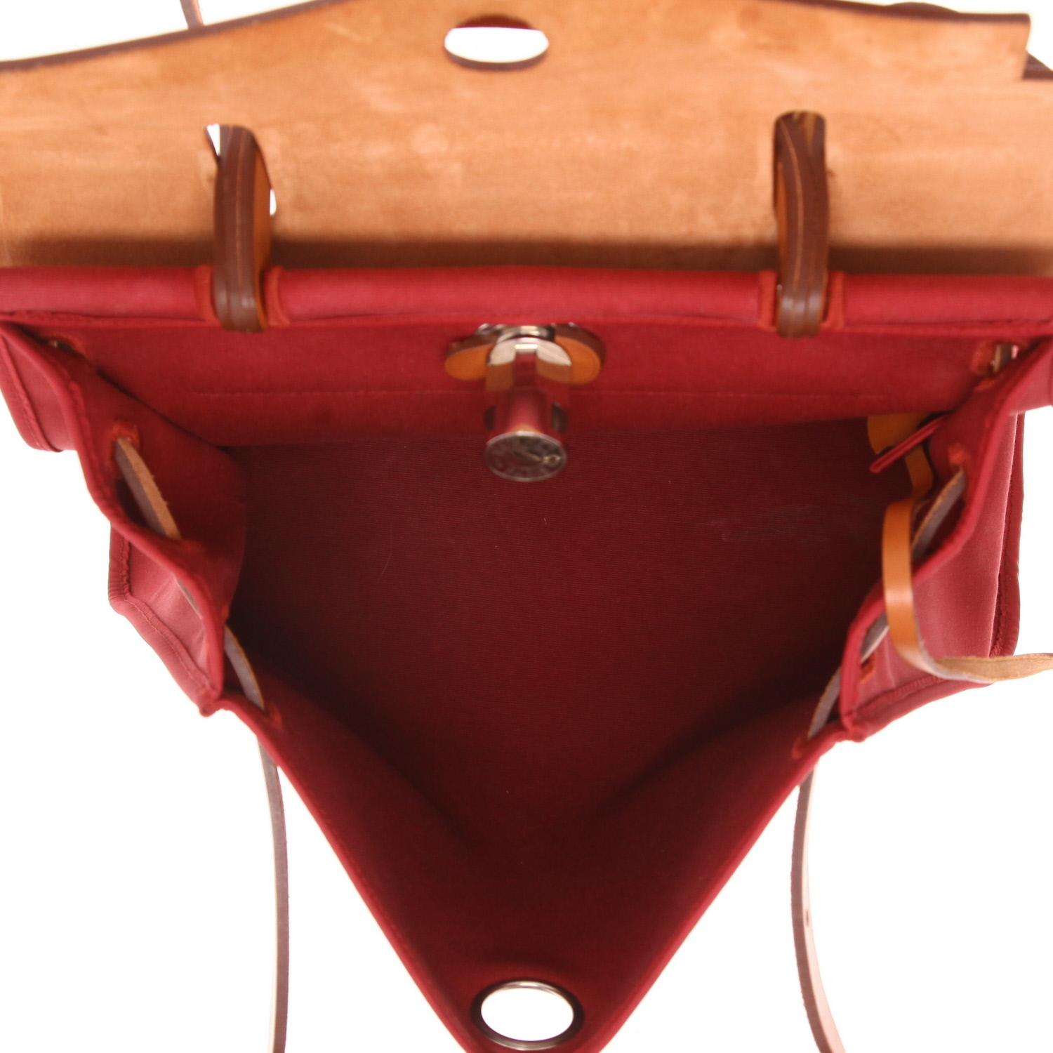 Sac porté épaule ou main Hermès  Herbag en toile rouge et vache Hunter - Detail D3