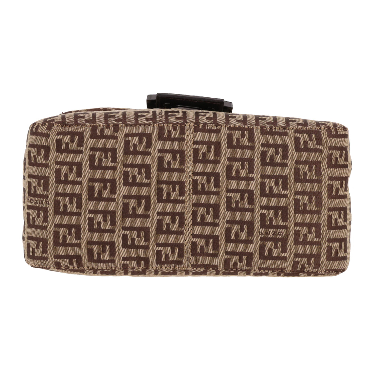 Bolso de mano Fendi «Mini Baguette» pequeño, de lona marrón con el logotipo y piel marrón - Detail D1