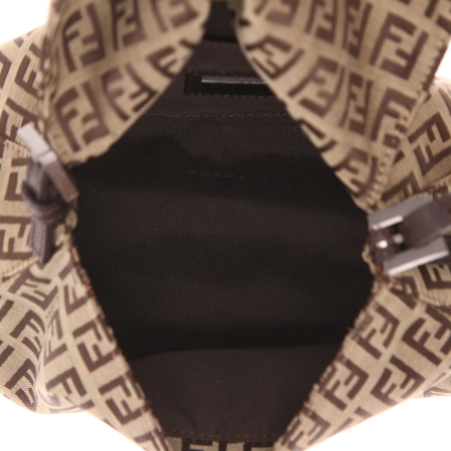Fendi Mini Baguette handbag (small) in brown logo-printed canvas and brown leather - Detail D3