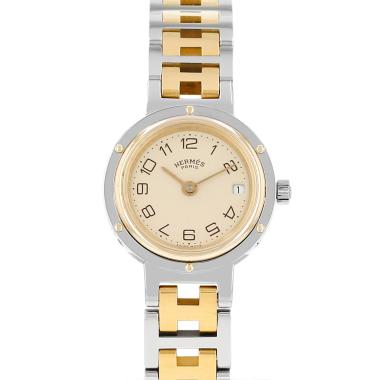 Montre Hermès Clipper en acier et plaqué or Vers 1987