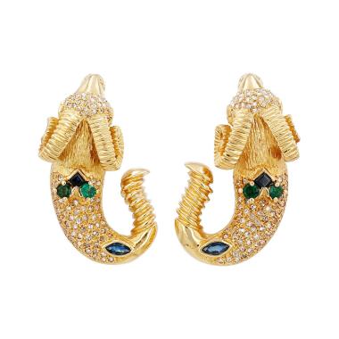 Paire de boucles d'oreilles Vintage en or jaune, diamants et pierres de couleurs