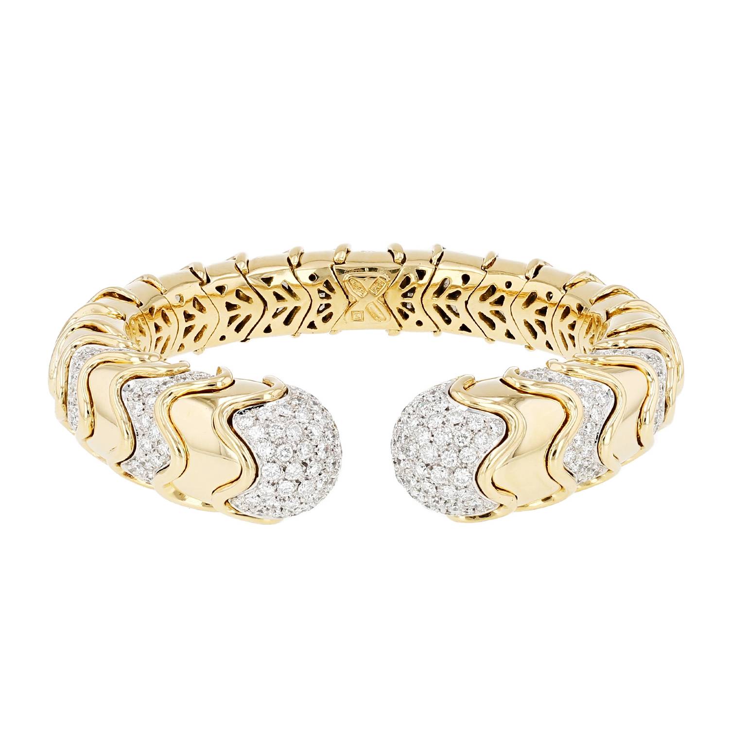 Bracelet jonc Vintage en or jaune, or blanc et diamants