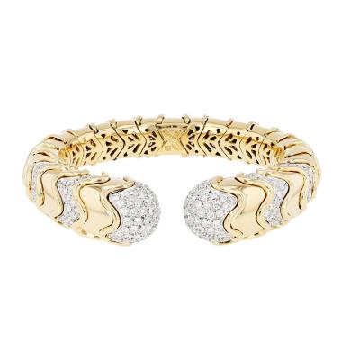 Vintage bangle bracelet in yellow gold, white gold and diamonds
