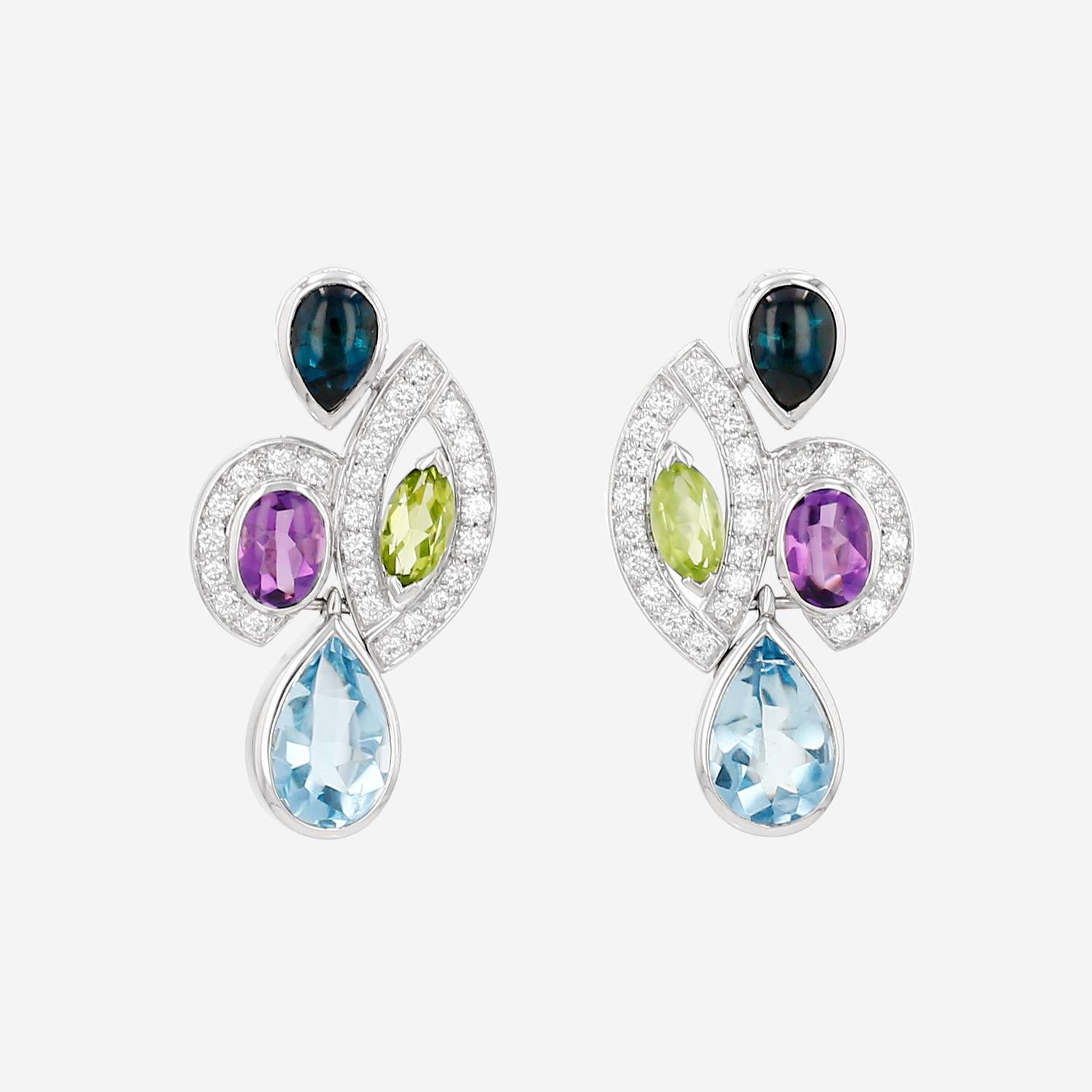 Par de hebillas Fred Princess K de oro blanco, diamantes y piedras de colores
