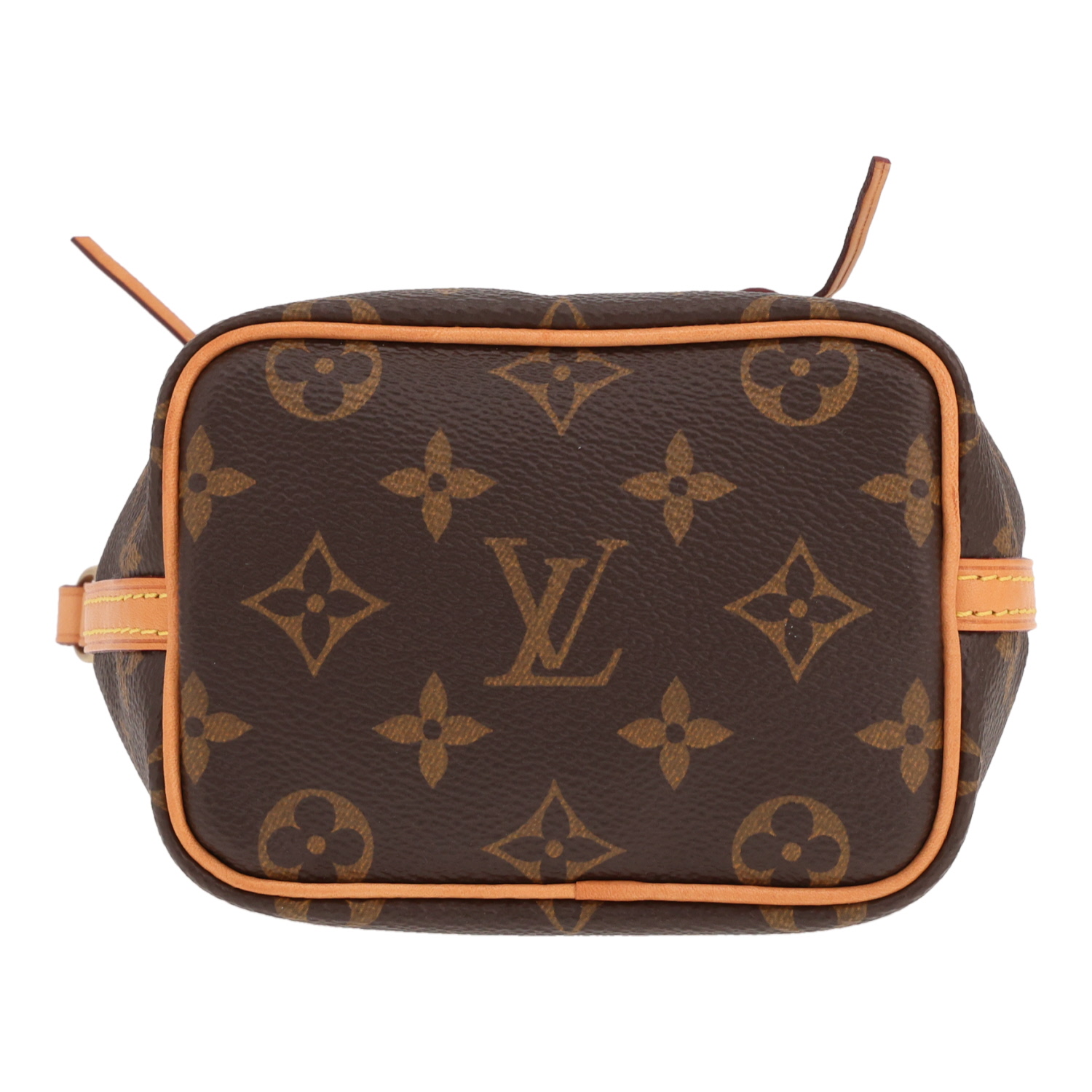 Bolso bandolera Louis Vuitton Nano Noé de lona Monogram marrón y piel natural - Detail D1
