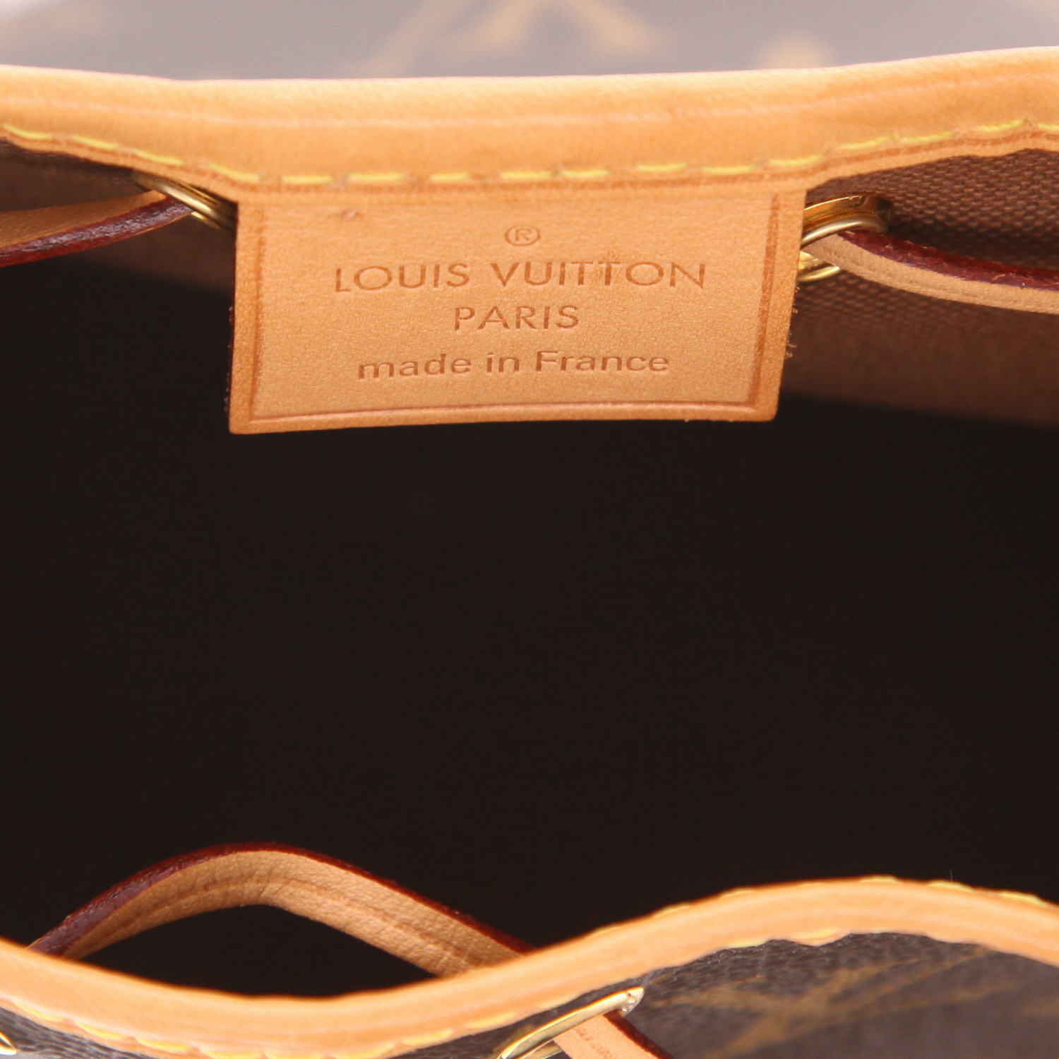 Sac bandoulière Louis Vuitton  Nano Noé en toile monogram marron et cuir naturel - Detail D2