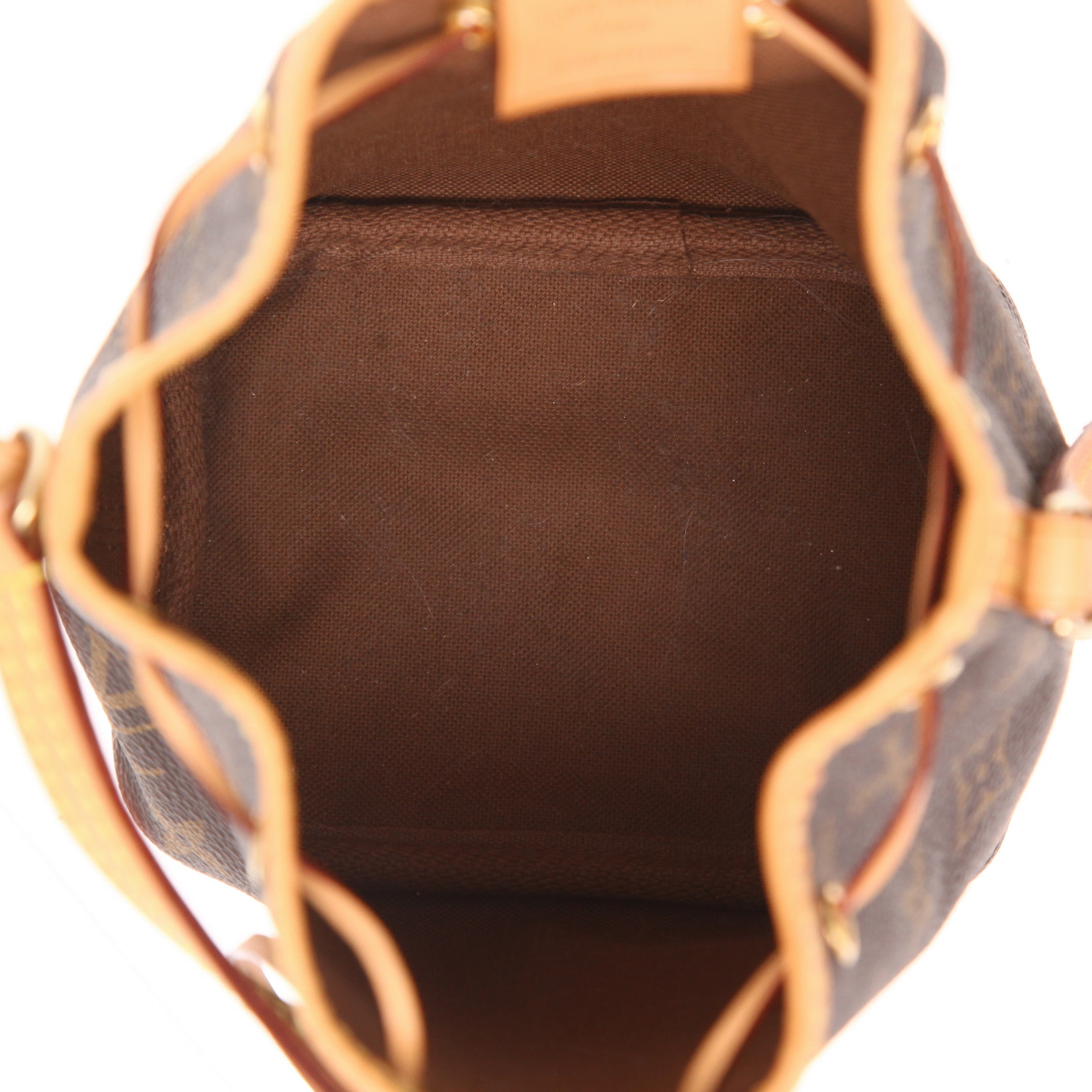 Sac bandoulière Louis Vuitton  Nano Noé en toile monogram marron et cuir naturel - Detail D3