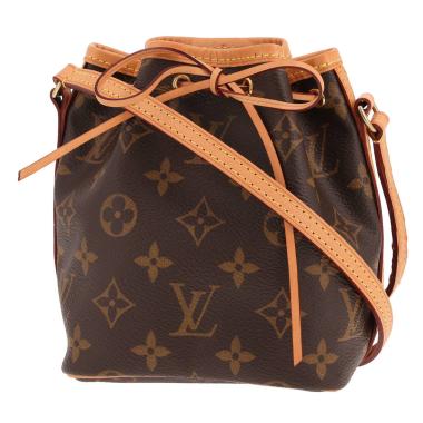 Bolso bandolera Louis Vuitton Nano Noé de lona Monogram marrón y piel natural
