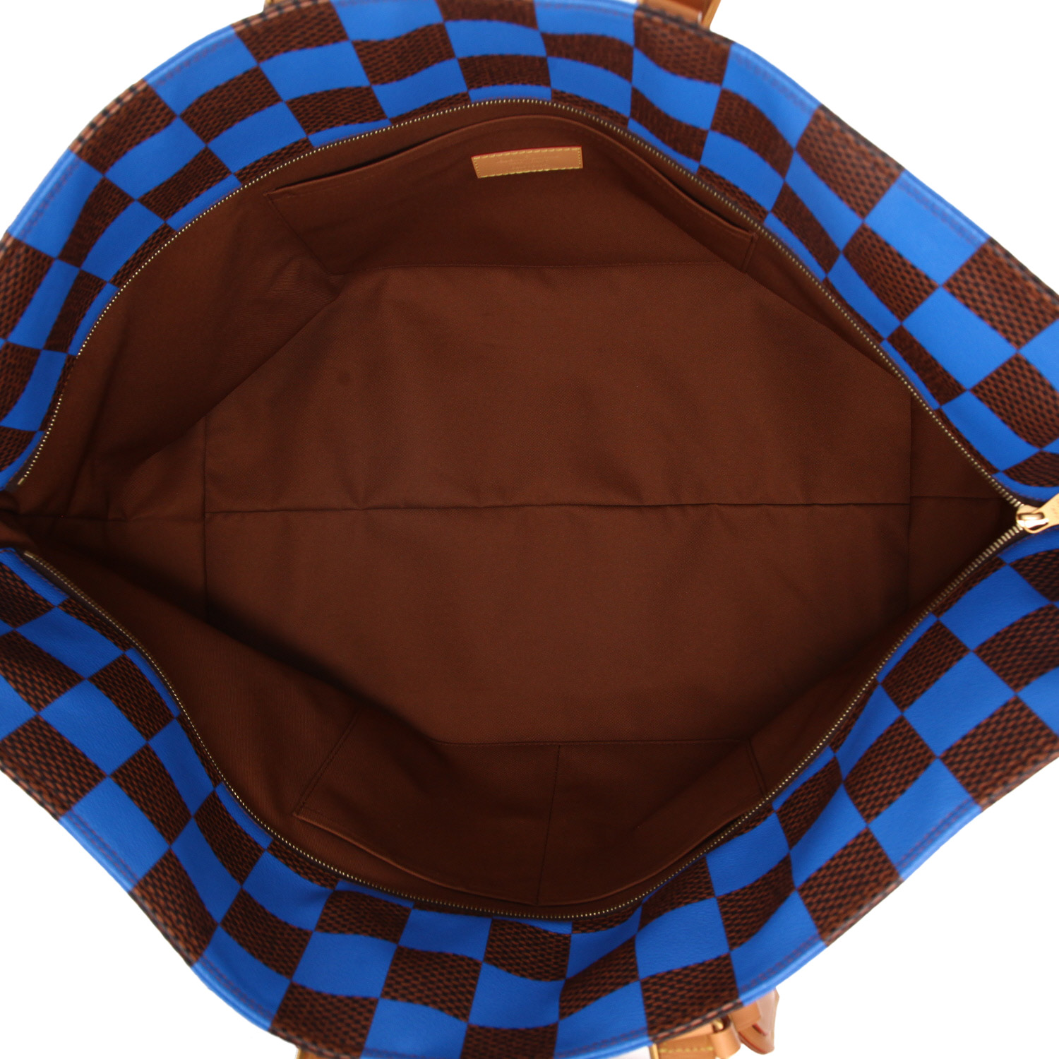 Borsa da viaggio Louis Vuitton in tela Damier marrone e blu e pelle naturale - Detail D3
