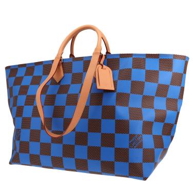 Louis Vuitton travel bag   in brown and blue Damier canvas and natural leather