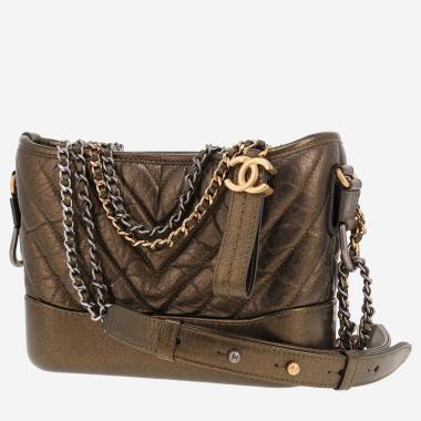 Sac bandoulière Chanel  Gabrielle  petit modèle  en cuir matelassé vert-kaki